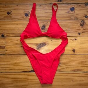 NWT Red Cutout High Cut Cheeky Adjustable Straps One Piece Swimsuit